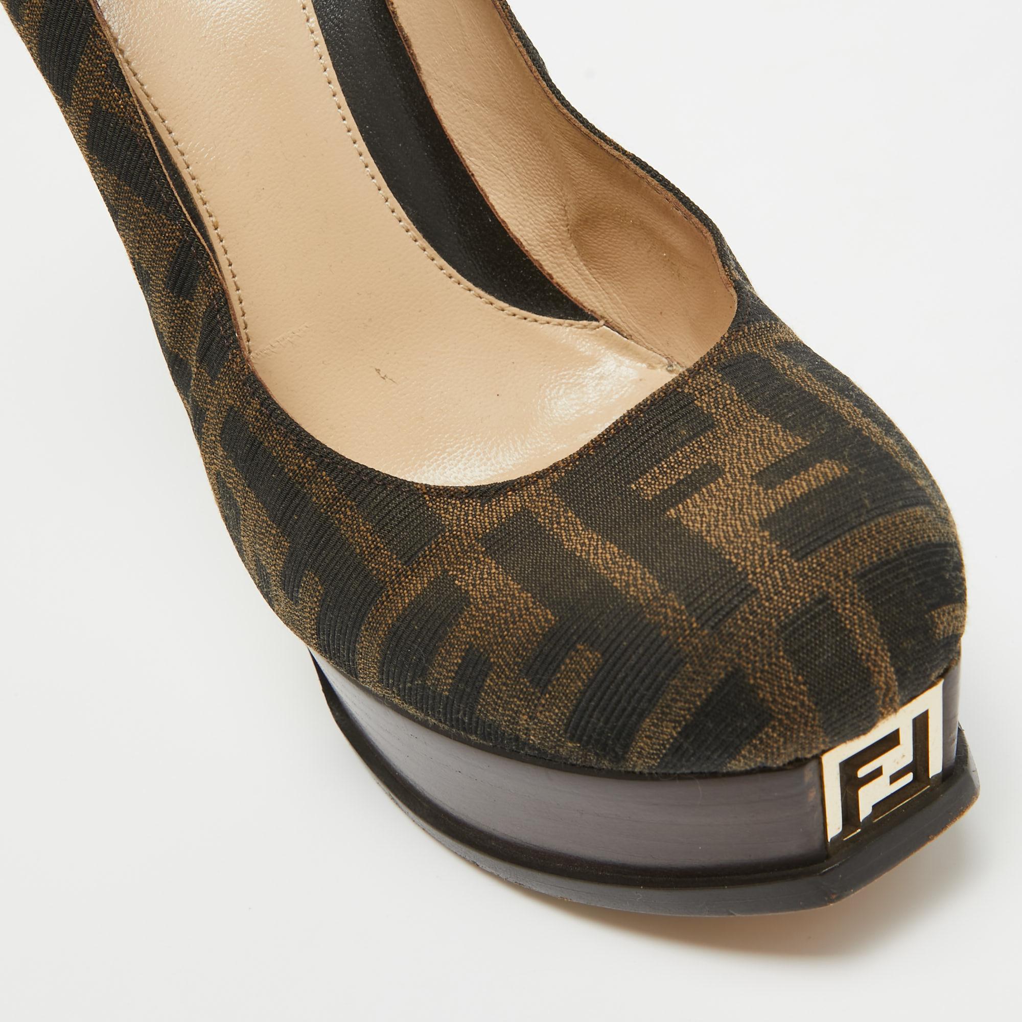 Fendi Brown Zucca Canvas Fendista Platform Pumps Size 39 3