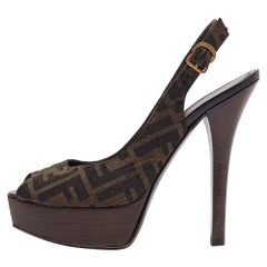 Fendi Brown Zucca Canvas Fendista Slingback Pumps Size 39