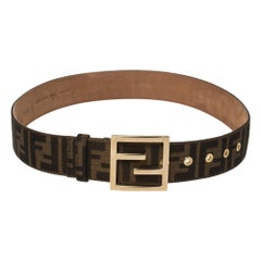 Fendi Brown Zucca Canvas FF Logo Belt 80CM