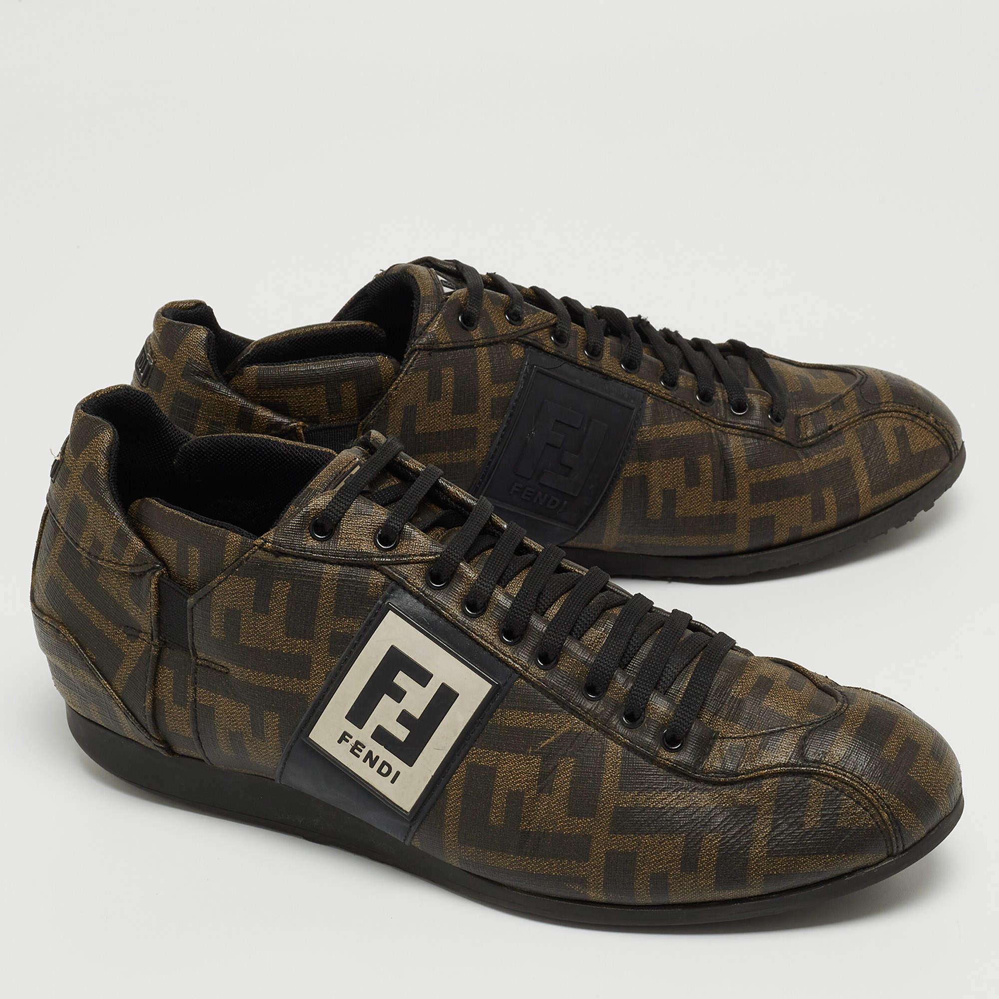 Men's Fendi Brown Zucca Canvas Low Top Sneakers Size 42