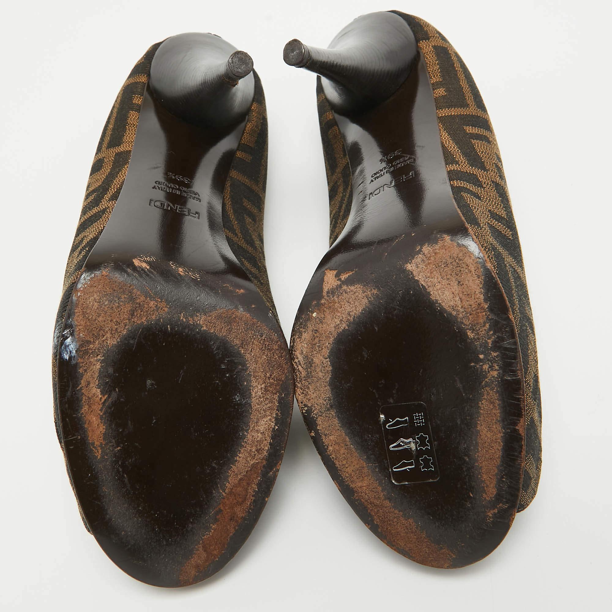 Fendi Brown Zucca Canvas Open Toe Pumps Size 39.5 For Sale 2