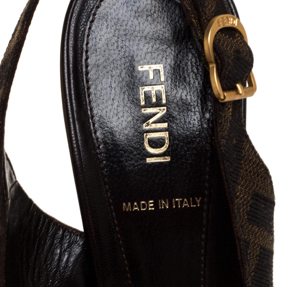 Fendi Brown Zucca Canvas Platform Peep Toe Ankle Strap Sandals Size 39 2