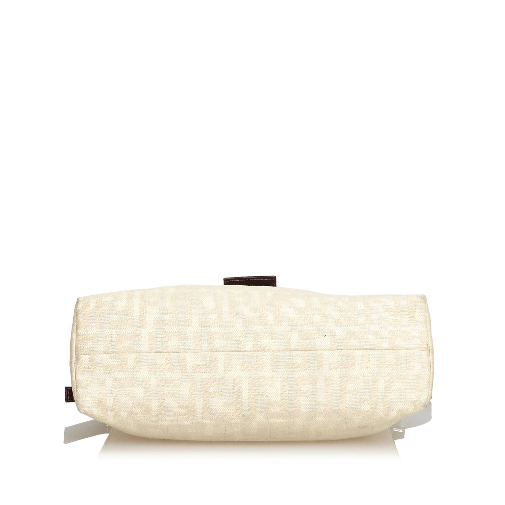White Fendi Brown Zucca Canvas Shoulder Bag For Sale