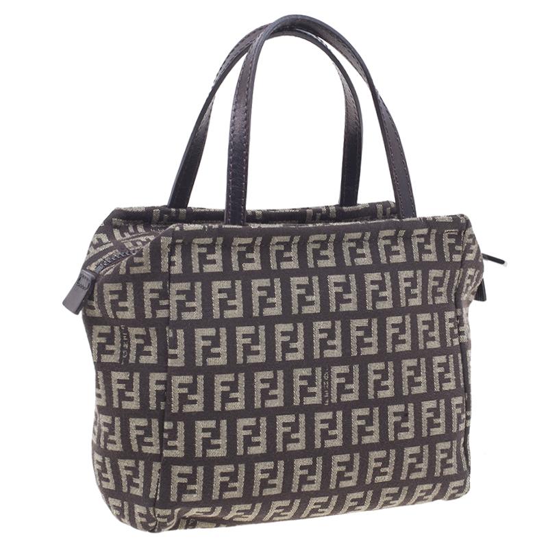 Fendi Brown Zucca Canvas Zuccino Satchel In Excellent Condition In Dubai, Al Qouz 2