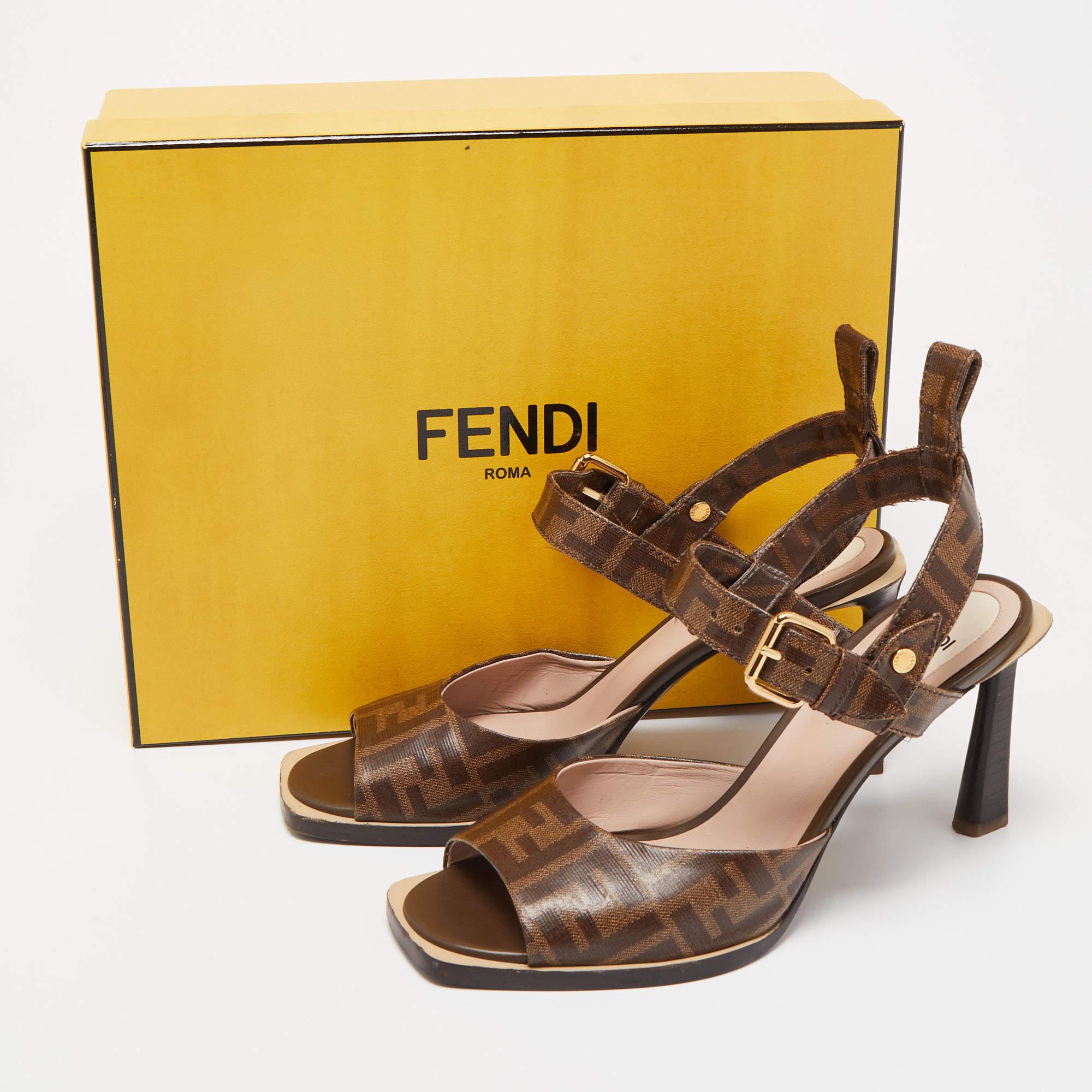 Fendi Brown Zucca Coated Canvas Ankle Strap Sandals  3