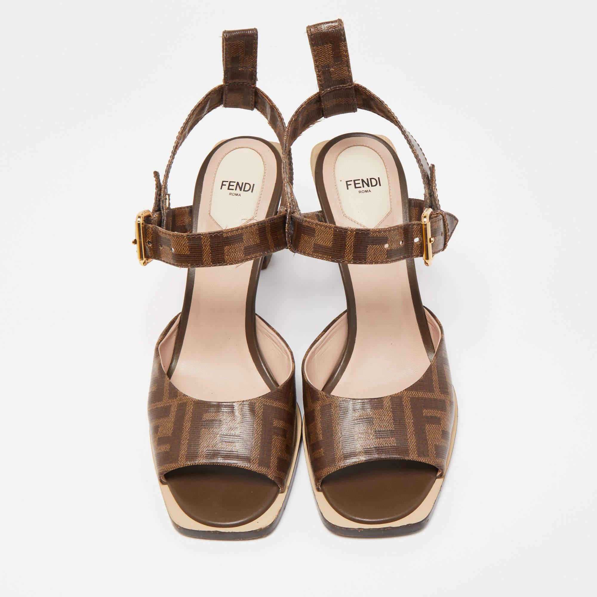 Fendi Brown Zucca Coated Canvas Ankle Strap Sandals  4