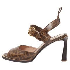 Fendi Brown Zucca Coated Canvas Ankle Strap Sandals 