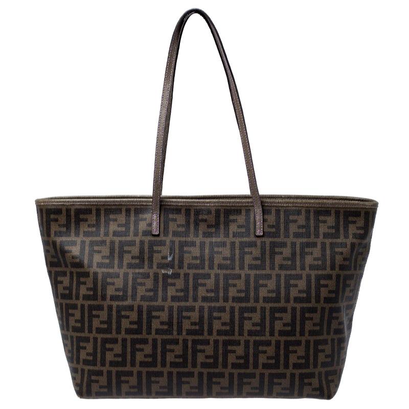 Fendi Brown Zucca Coated Canvas Roll Tote For Sale at 1stDibs
