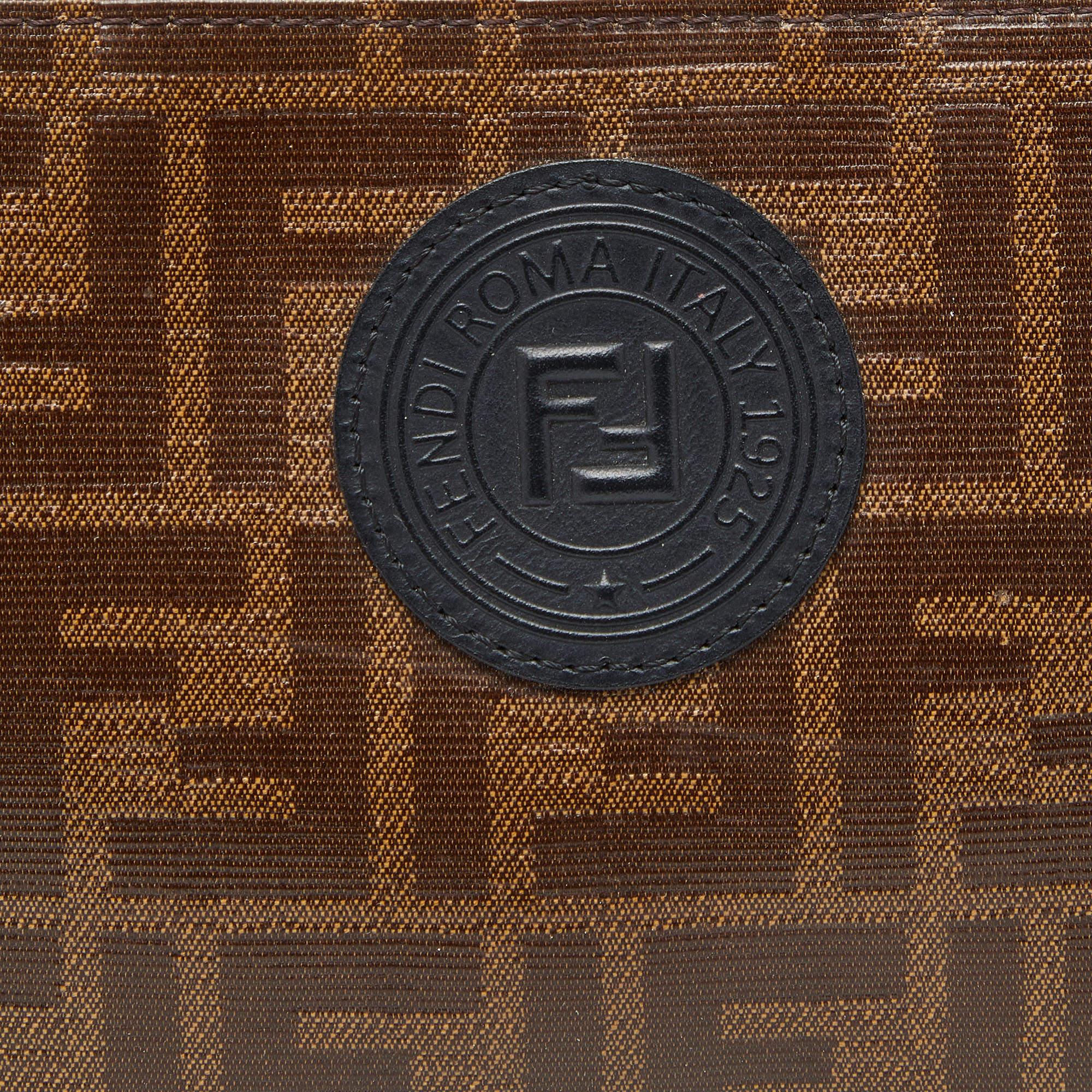 Fendi Brown Zucca Coated Canvas Zip Pouch For Sale 2