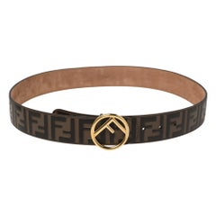 Fendi Brown Zucca Embossed Leather F Buckle Belt 90CM