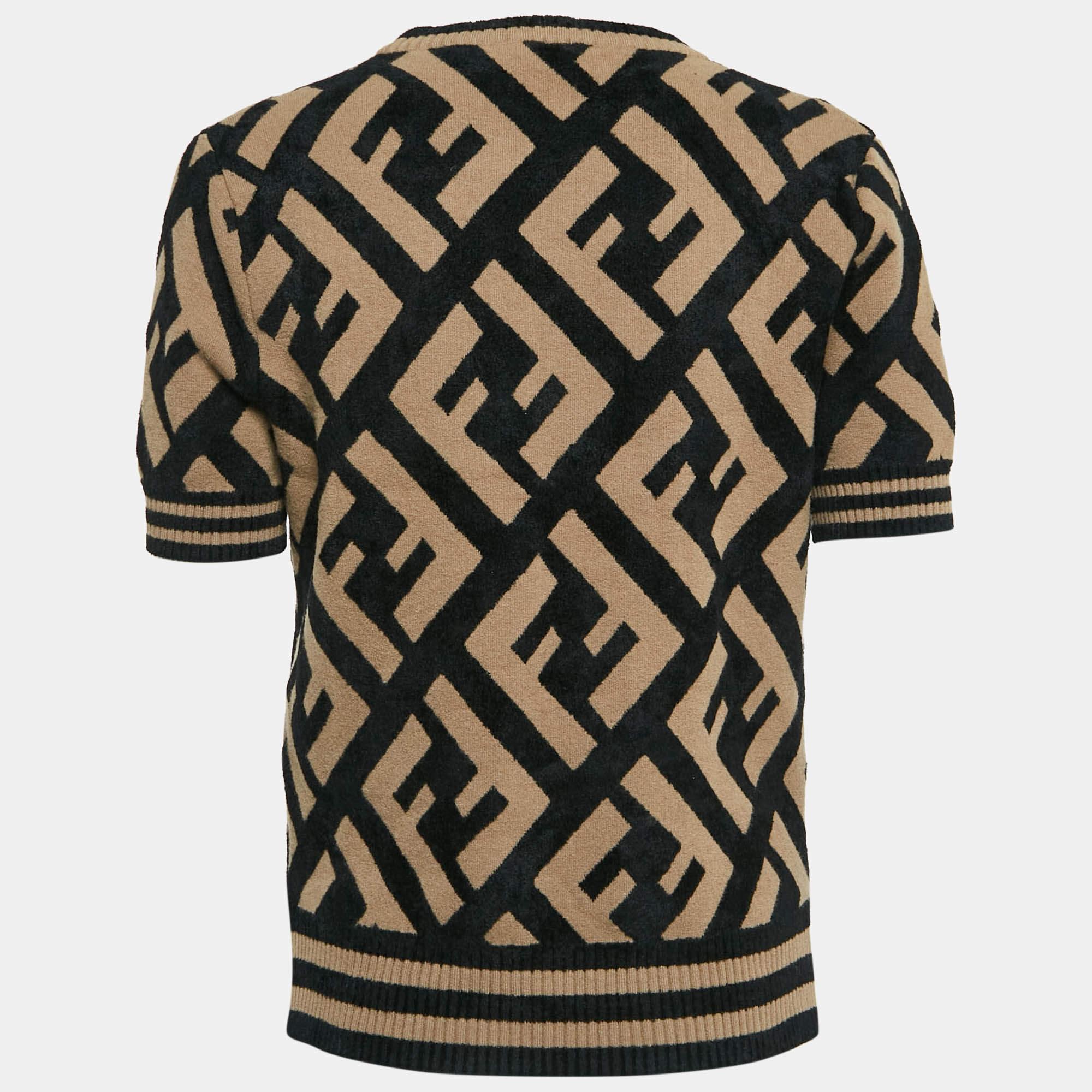 The Fendi pullover showcases the brandâ€™s iconic monogram pattern in a sophisticated  textured design. Crafted from a stretch knit fabric  it offers both comfort and a flattering fit. The rich brown hue and subtle detailing create a refined look 