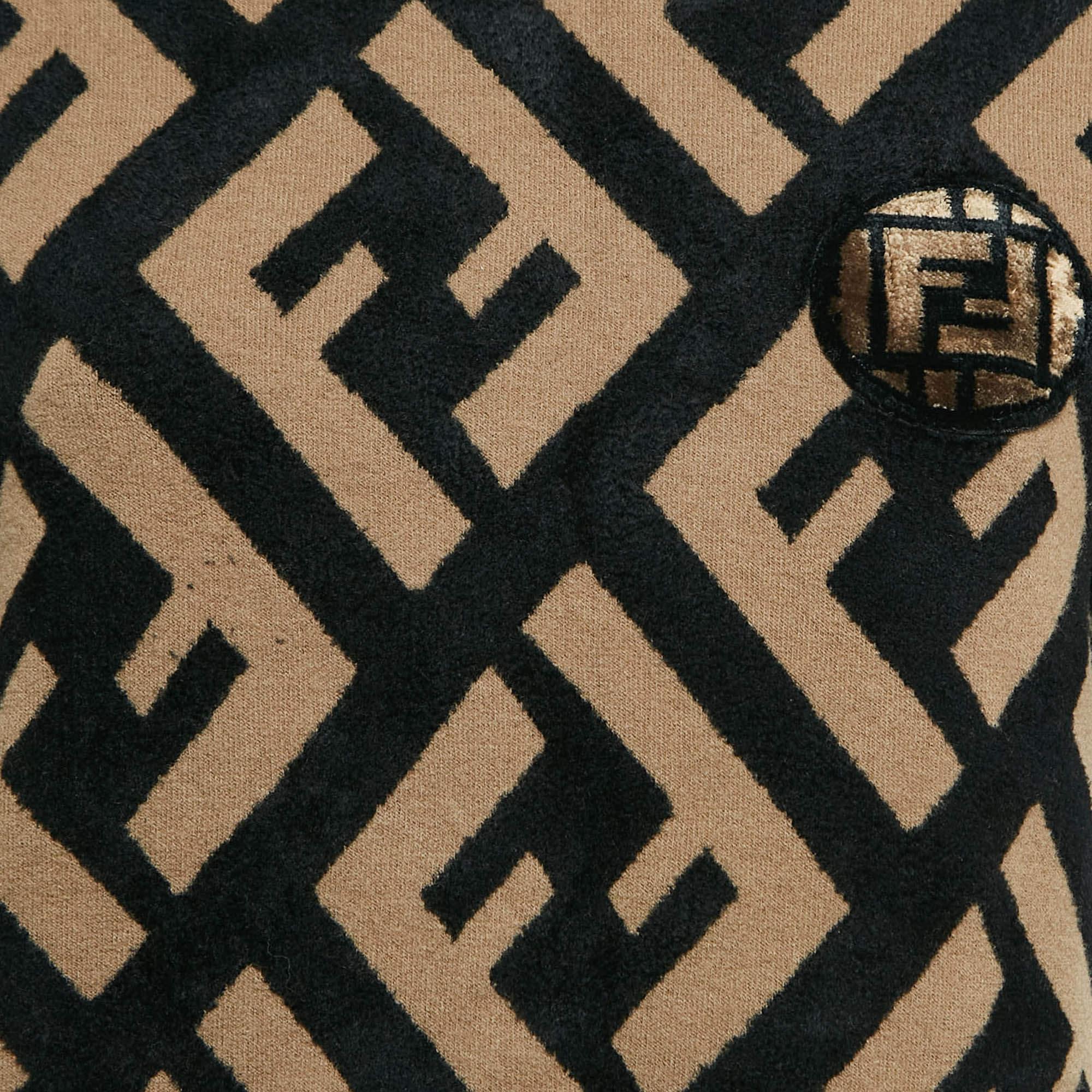Black Fendi Brown Zucca Embossed Stretch Knit Pullover M