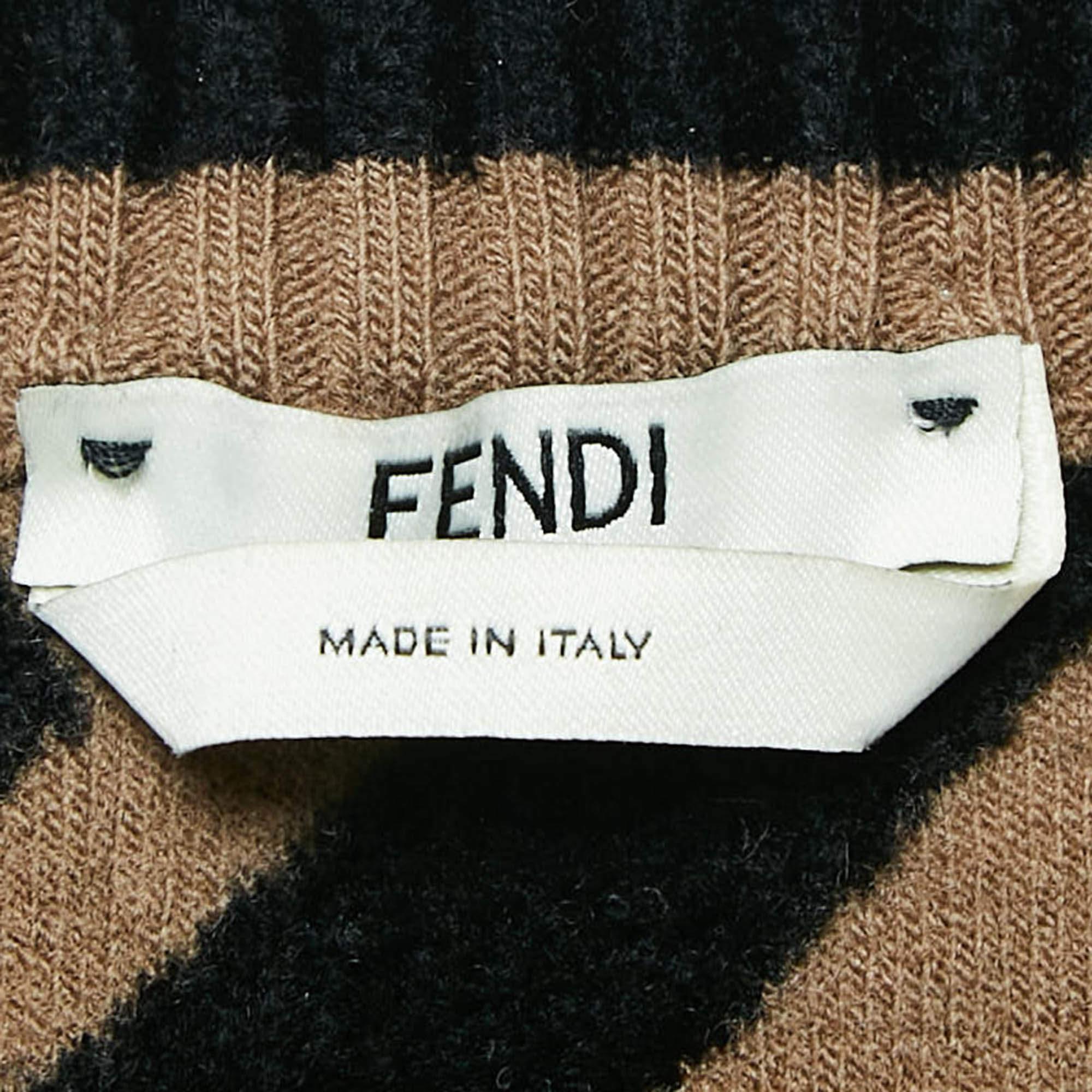 Fendi Brown Zucca Embossed Stretch Knit Pullover M In Good Condition In Dubai, Al Qouz 2
