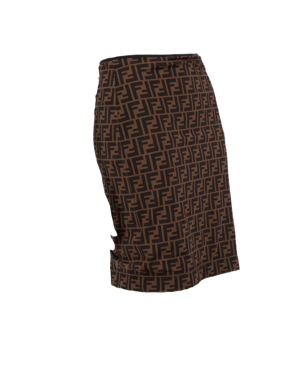 CONDITION is Very good. Hardly any visible wear to skirt is evident on this used Fendi designer resale item.
 
 Details
 Brown
 Synthetic
 Skirt
 Zucca FF monogram pattern
 Mini
 Stretchy
 Back zip and hook fastening
 
 
 Made in Italy
 

