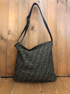 FENDI Brown Zucca Jacquard Flat Crossbody Bag Mens Unisex Large