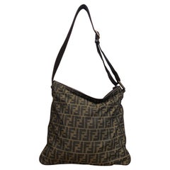 FENDI Brown Zucca Jacquard Flat Crossbody Bag Mens Unisex Large