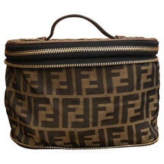 Retro FENDI Brown Zucca Jacquard Foldable Cosmetic Vanity Pouch Handbag