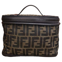 Retro FENDI Brown Zucca Jacquard Foldable Cosmetic Vanity Pouch Handbago