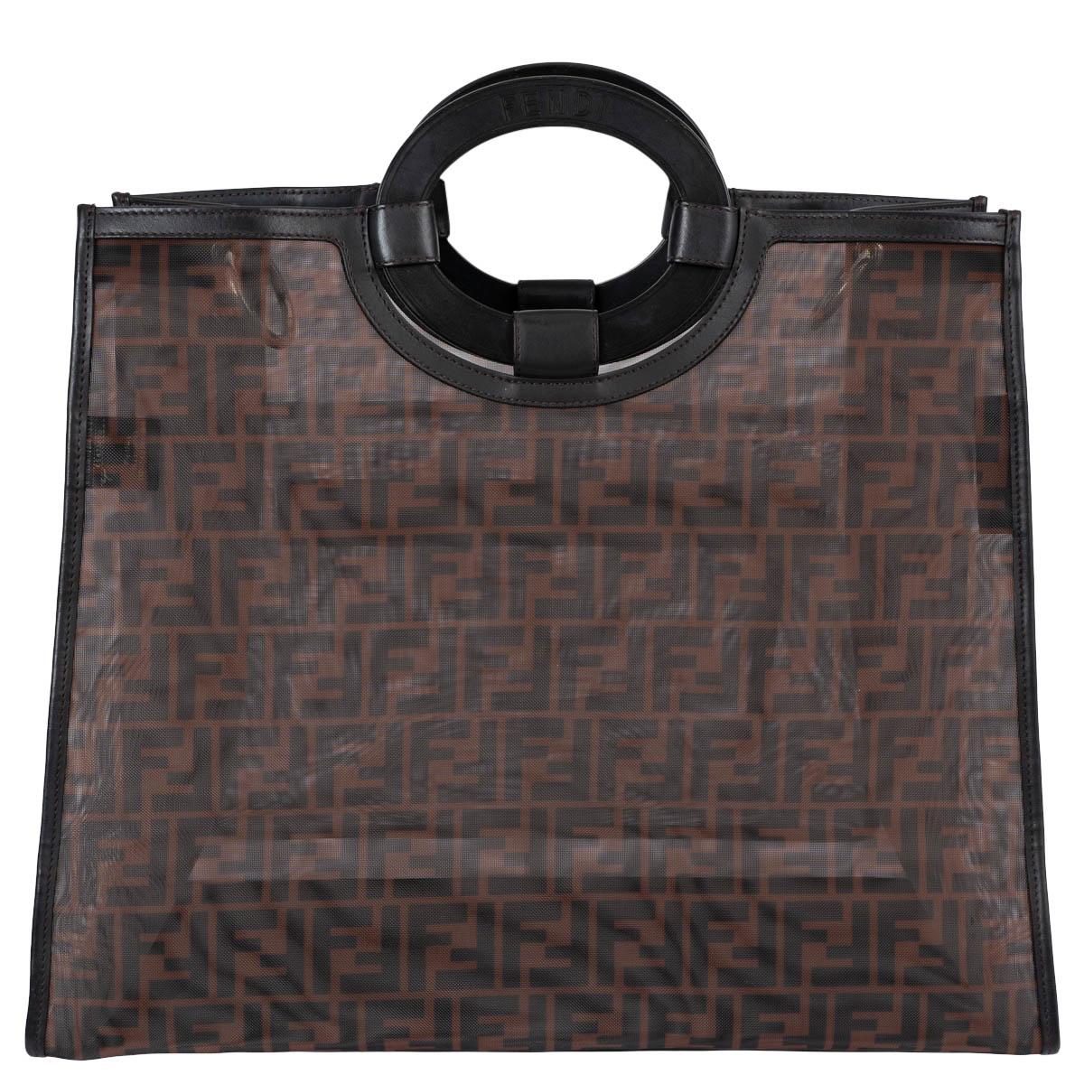 FENDI brown Zucca mesh 2018 RUNAWAY SHOPPING TOTE Bag In Excellent Condition For Sale In Zürich, CH