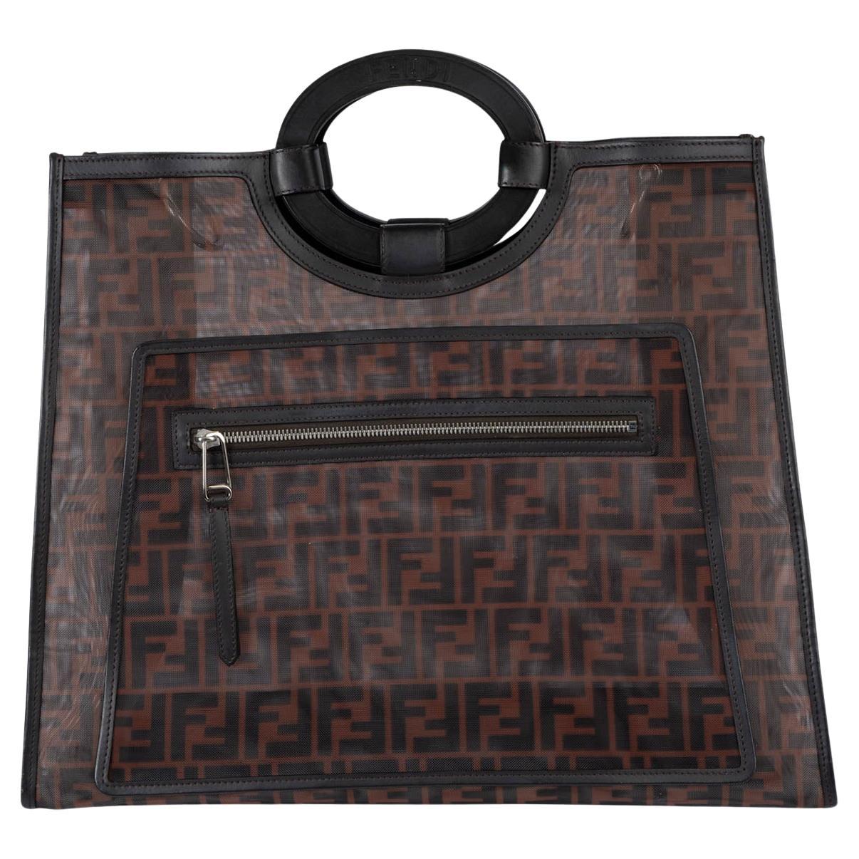 FENDI brown Zucca mesh 2018 RUNAWAY SHOPPING TOTE Bag For Sale
