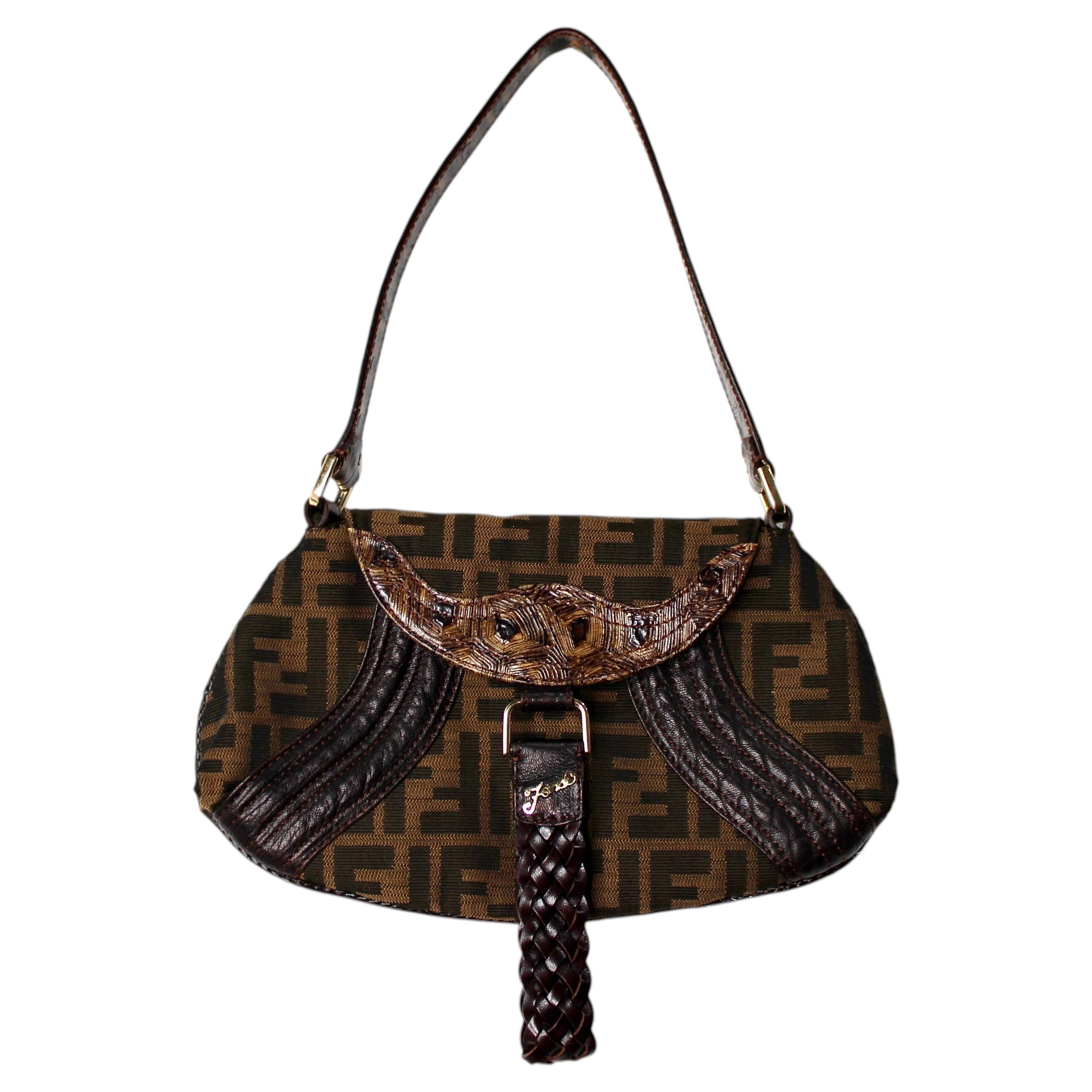 Fendi Brown Zucca Mini Spy Shoulder Bag circa Y2K