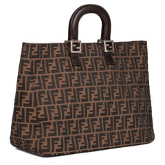 Tote grande vintage in tela e pelle di vitello FENDI Brown Zucca Monogram