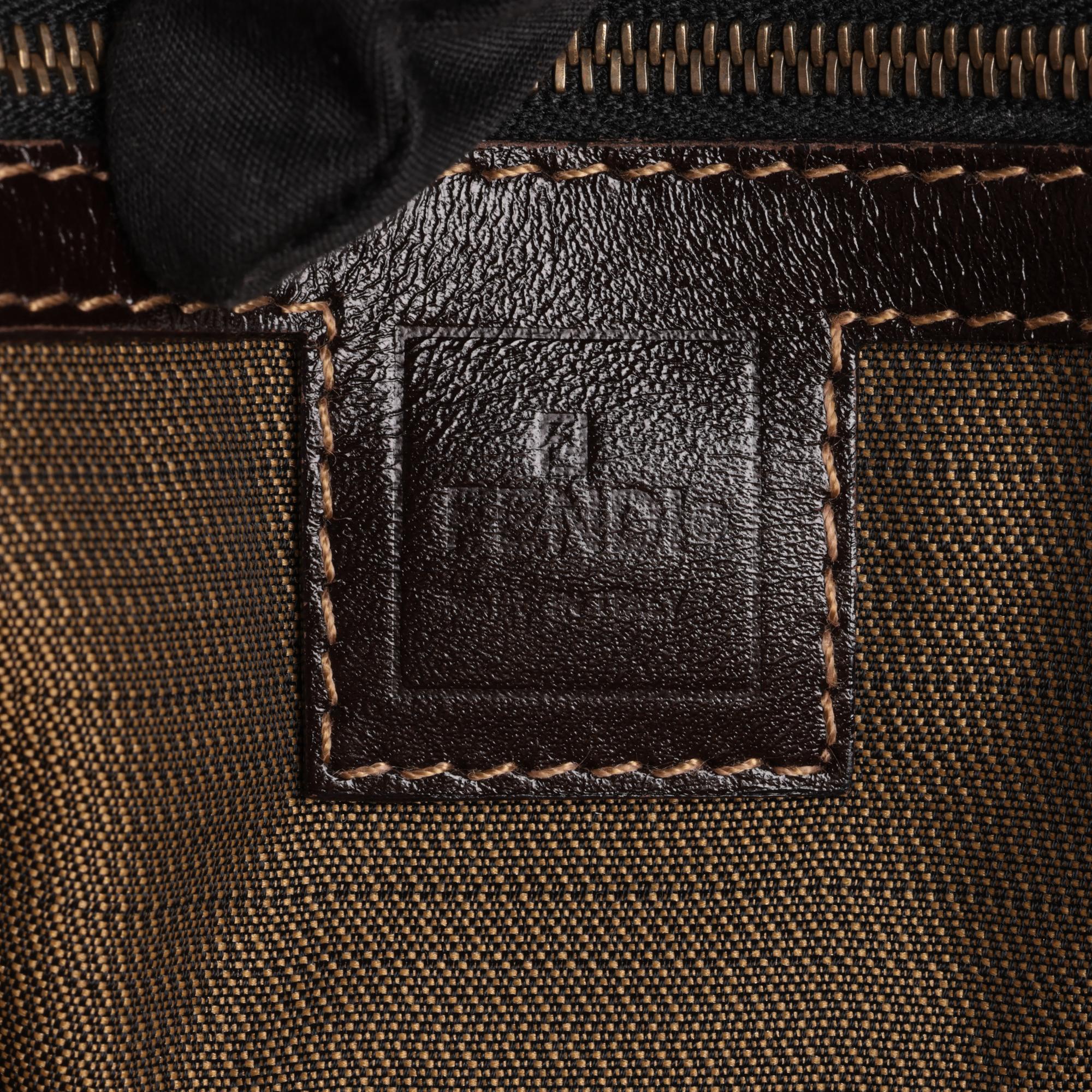 FENDI Brown Zucca Monogram Canvas & Calfskin Leather Vintage Small Tote 3