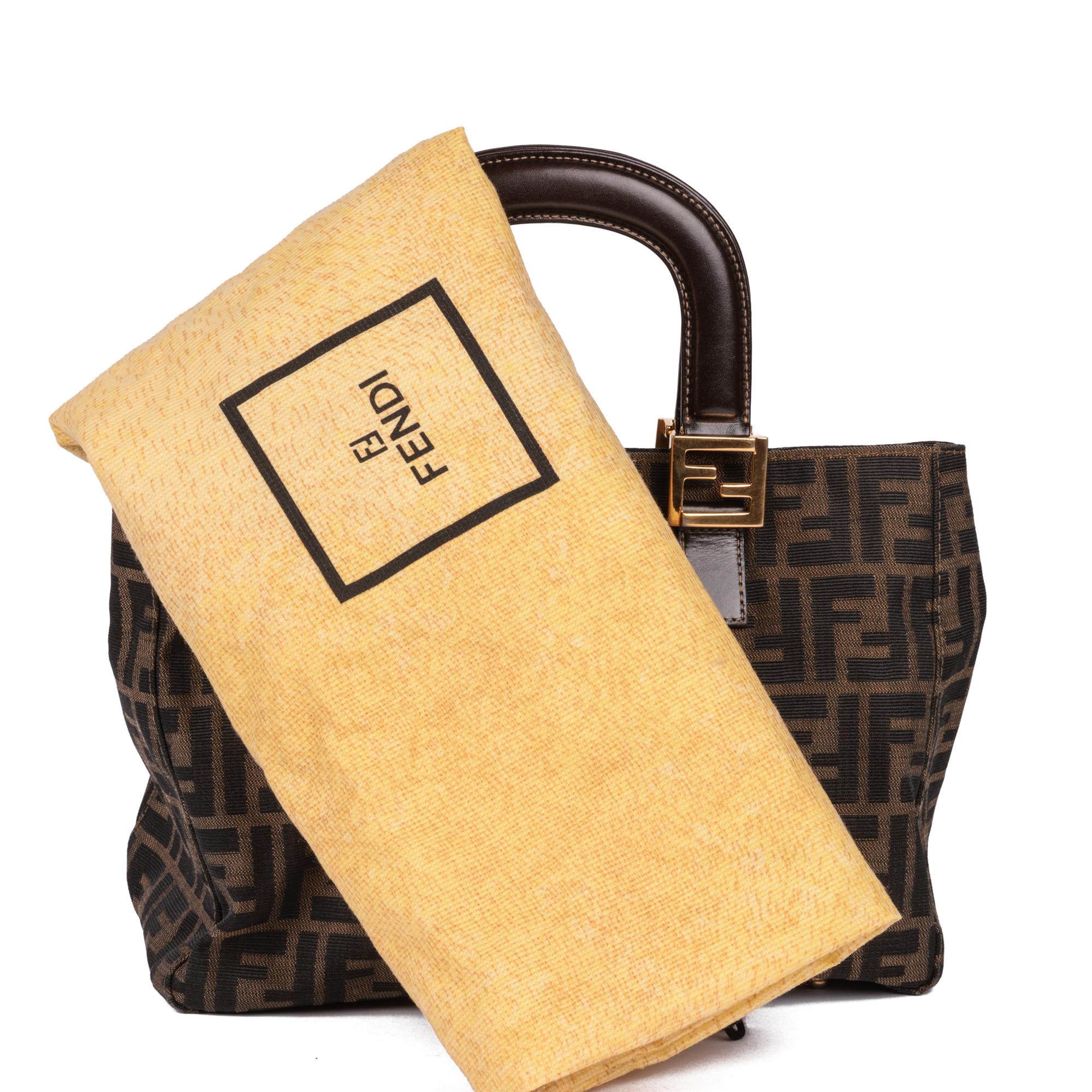FENDI Brown Zucca Monogram Canvas & Calfskin Leather Vintage Small Tote 4