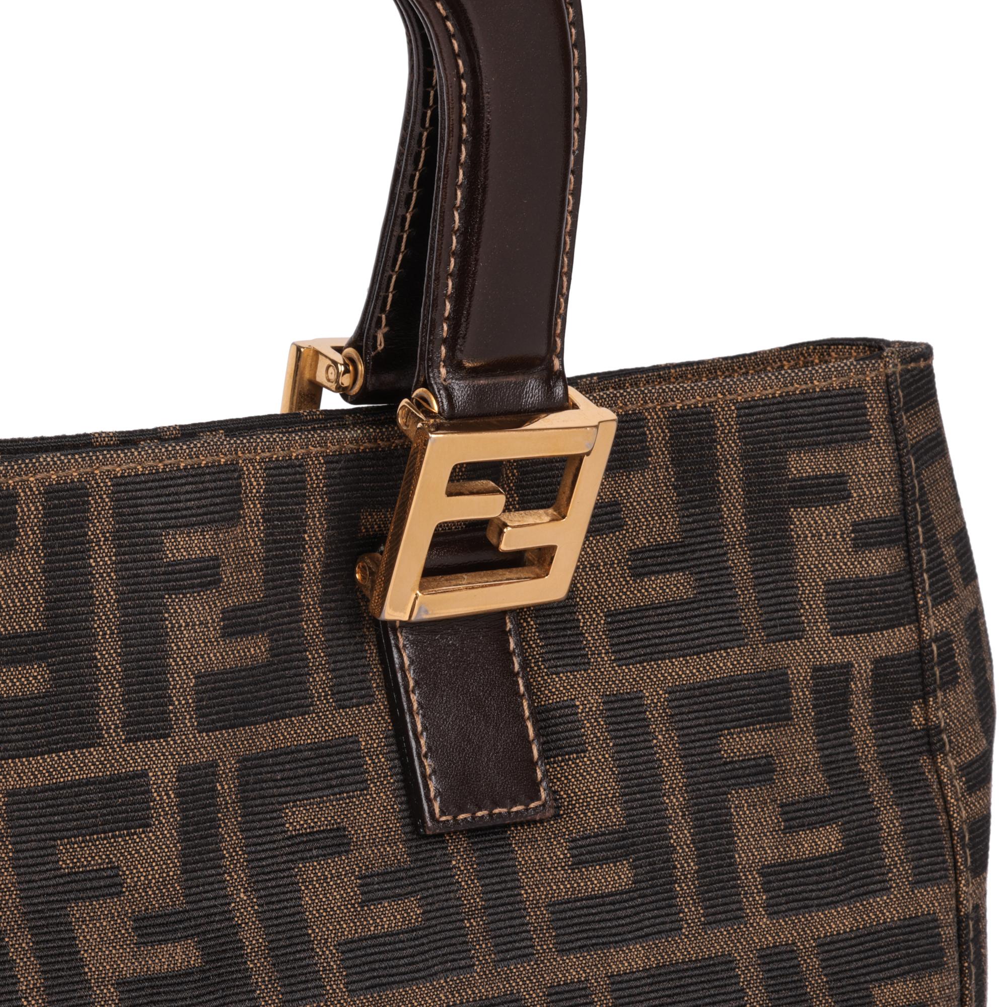 Women's FENDI Brown Zucca Monogram Canvas & Calfskin Leather Vintage Small Tote