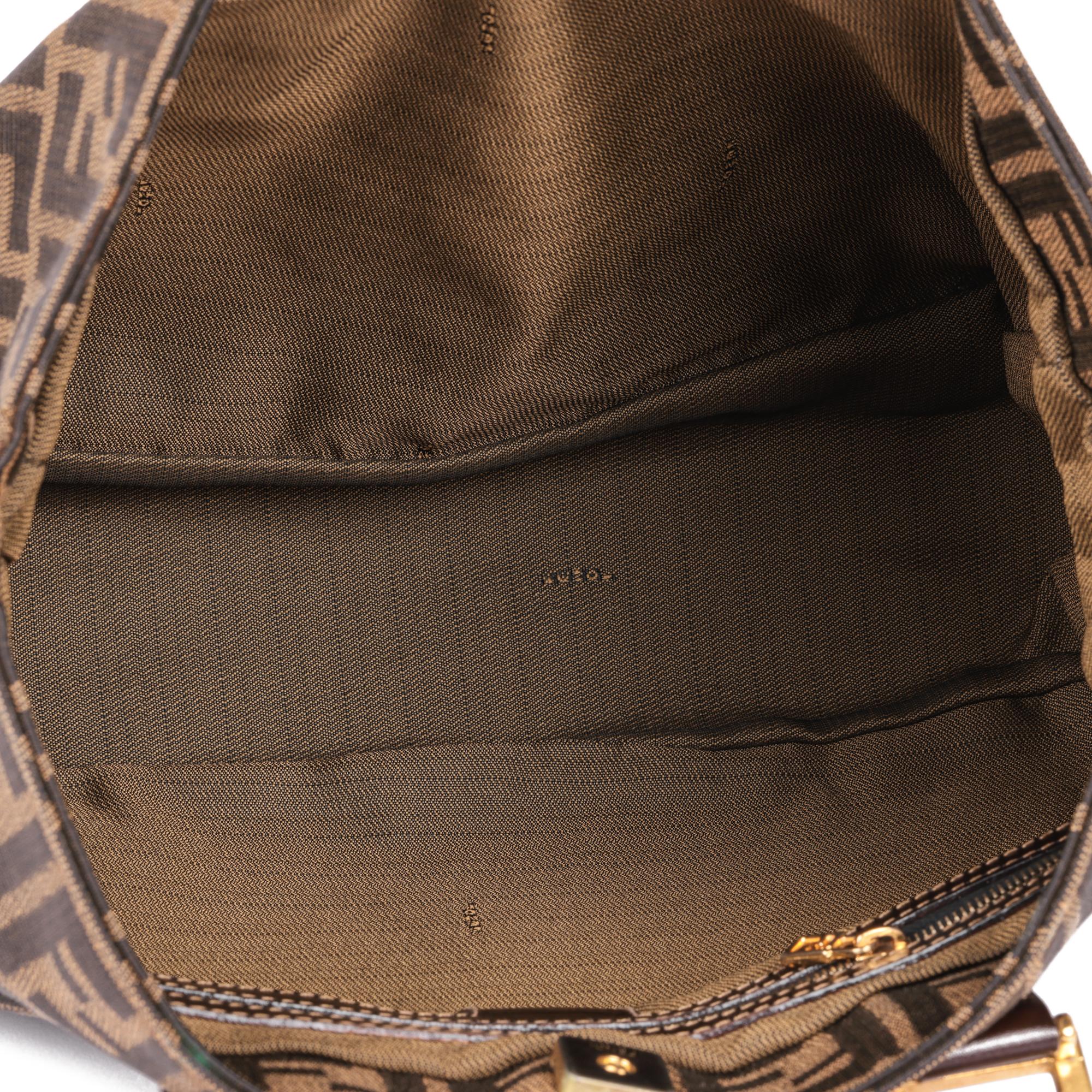 FENDI Brown Zucca Monogram Canvas & Calfskin Leather Vintage Small Tote 1