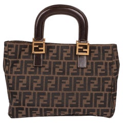 FENDI Braune Zucca-Tasche aus Segeltuch und Kalbsleder mit Monogramm