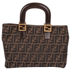 FENDI Brown Zucca Monogram Canvas & Calfskin Leather Vintage Small Tote