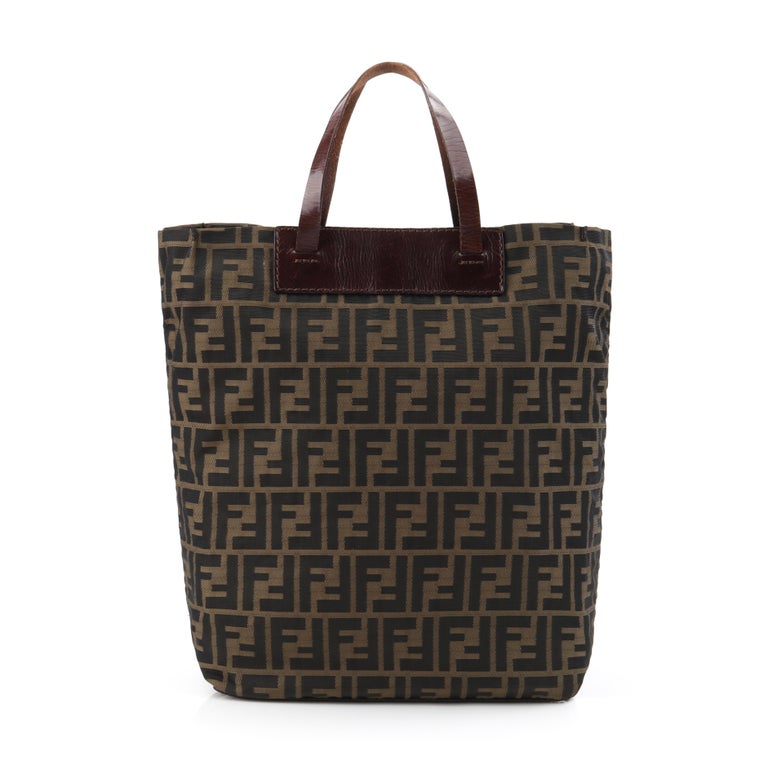 FENDI Brown Zucca Monogram Canvas Dual Handle Foldable Shopping Tote at ...