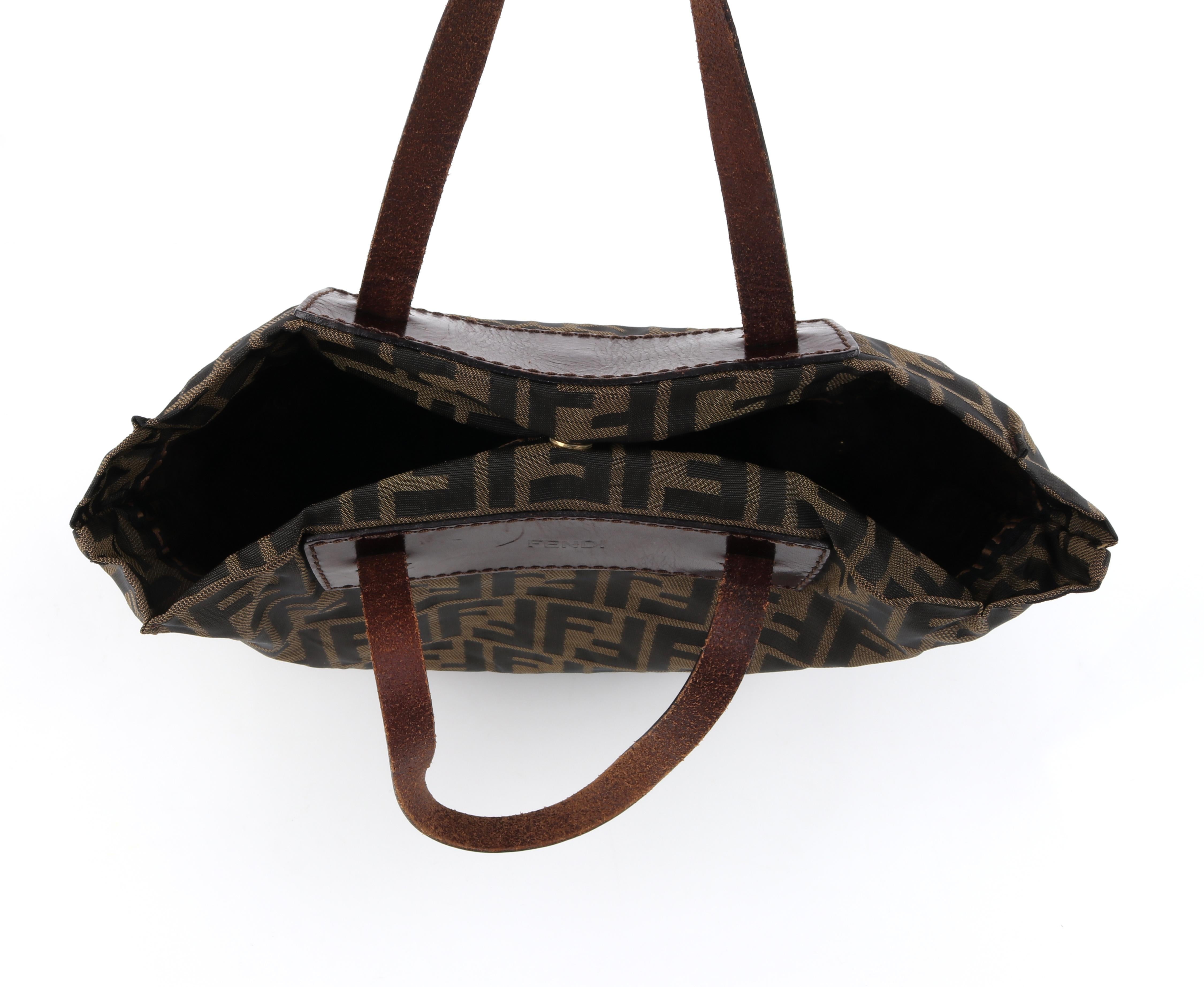 FENDI Brown Zucca Monogram Canvas Dual Handle Foldable Shopping Tote at ...