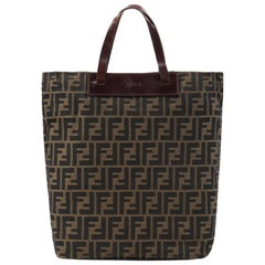 FENDI Brown Zucca Monogram Canvas Dual Handle Foldable Shopping Tote