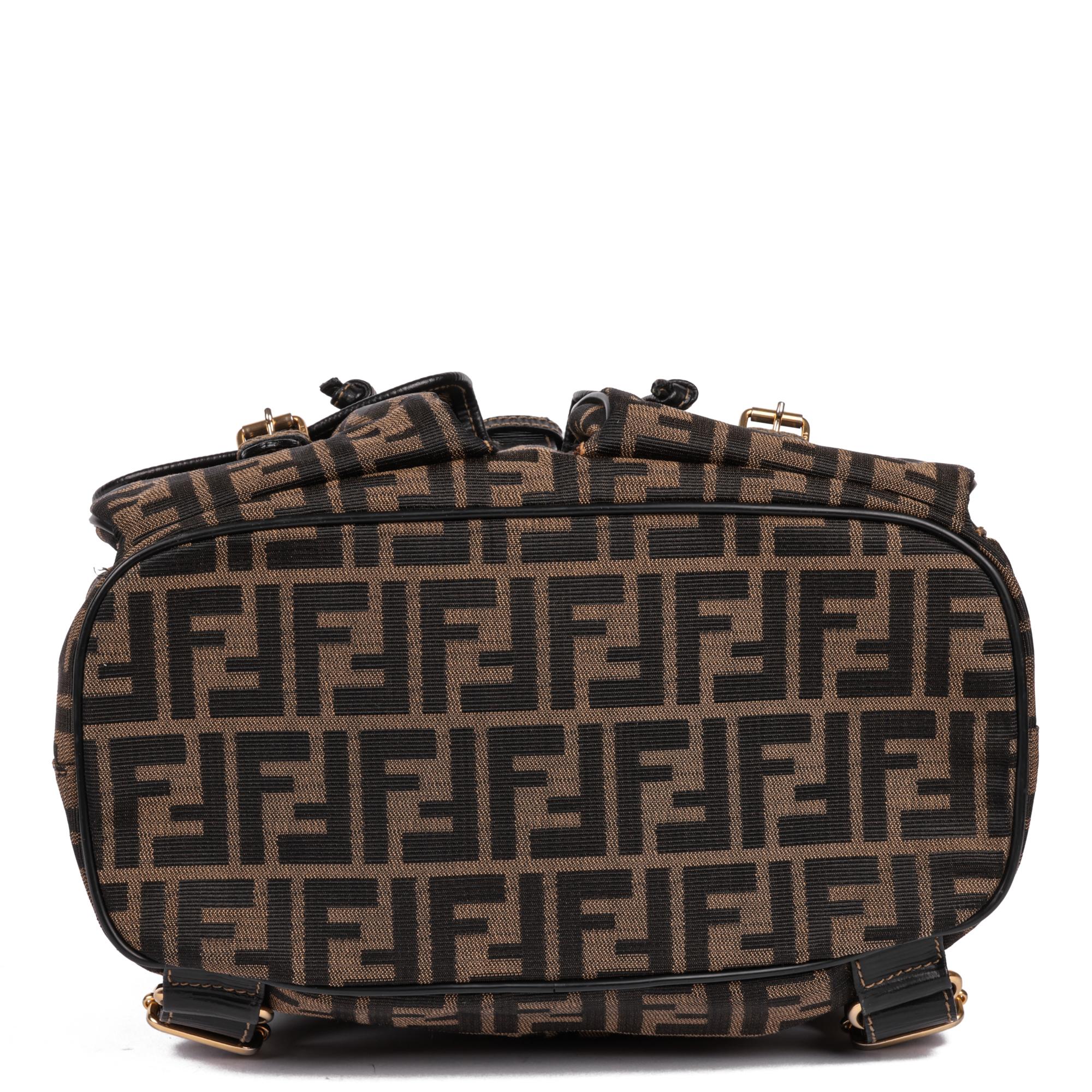 FENDI Brown Zucca Monogram Canvas & Textured Calfskin Leather Vintage Backpack In Excellent Condition In Bishop's Stortford, Hertfordshire