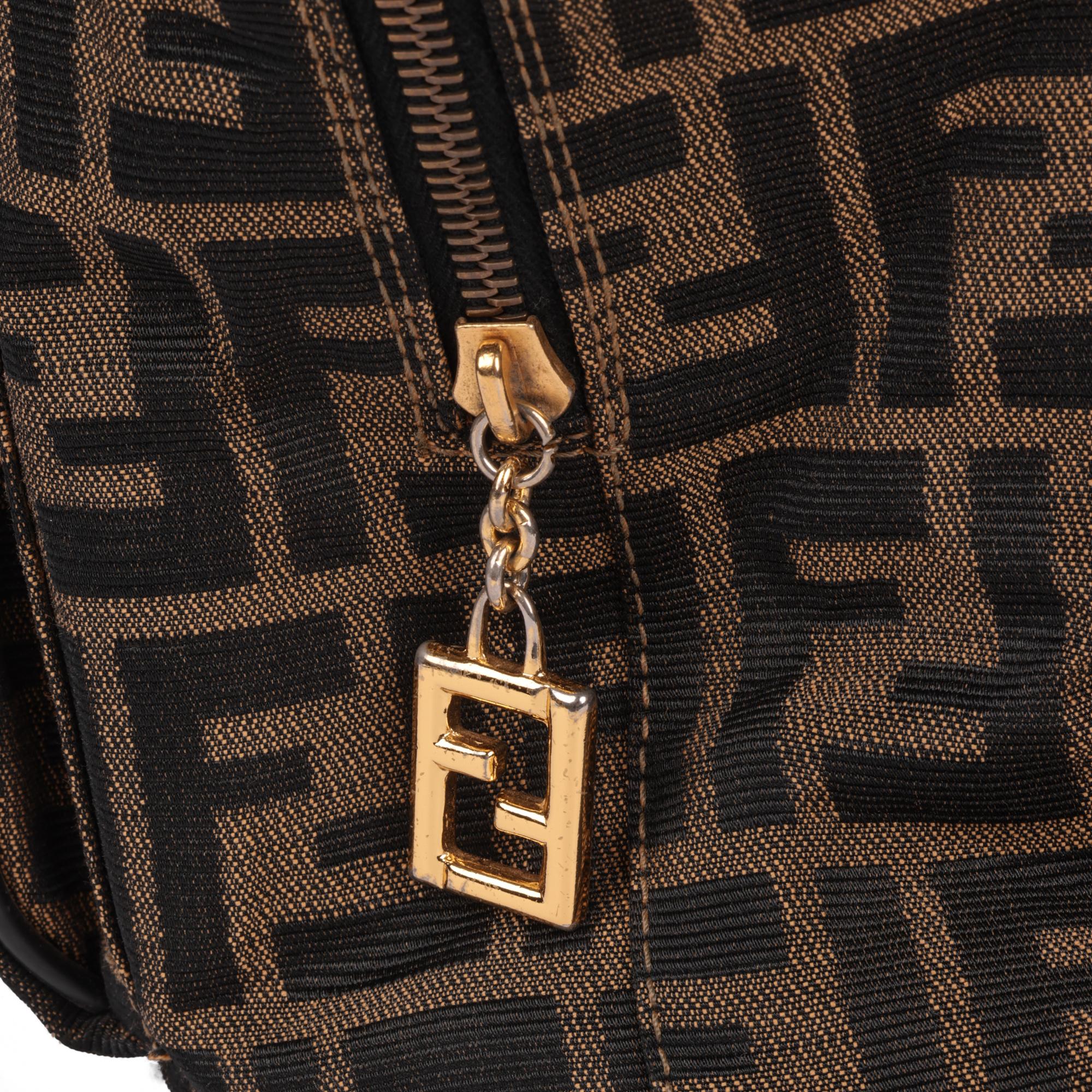FENDI Brown Zucca Monogram Canvas & Textured Calfskin Leather Vintage Backpack 1