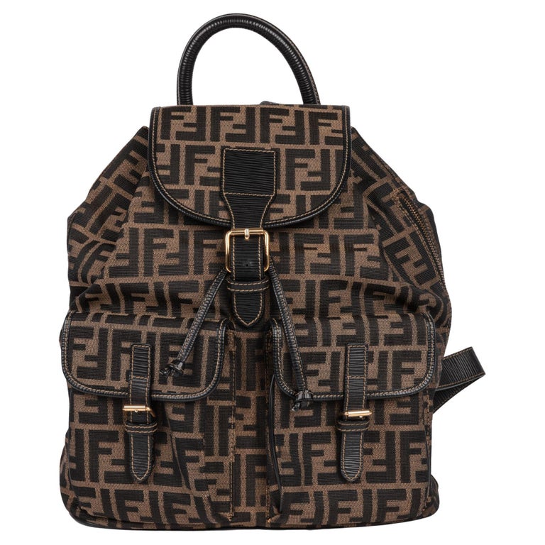 FENDI Brown Zucca Monogram Canvas and Textured Calfskin Leather Vintage  Backpack For Sale at 1stDibs