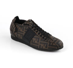 FENDI Brown Zucca Monogram Canvas Coated Logo Mens Low Top Sneaker Shoes