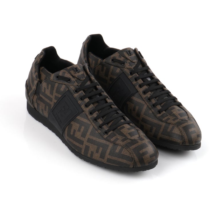 FENDI Brown Zucca Monogram Coated Canvas Logo Mens Low Top Sneaker ...