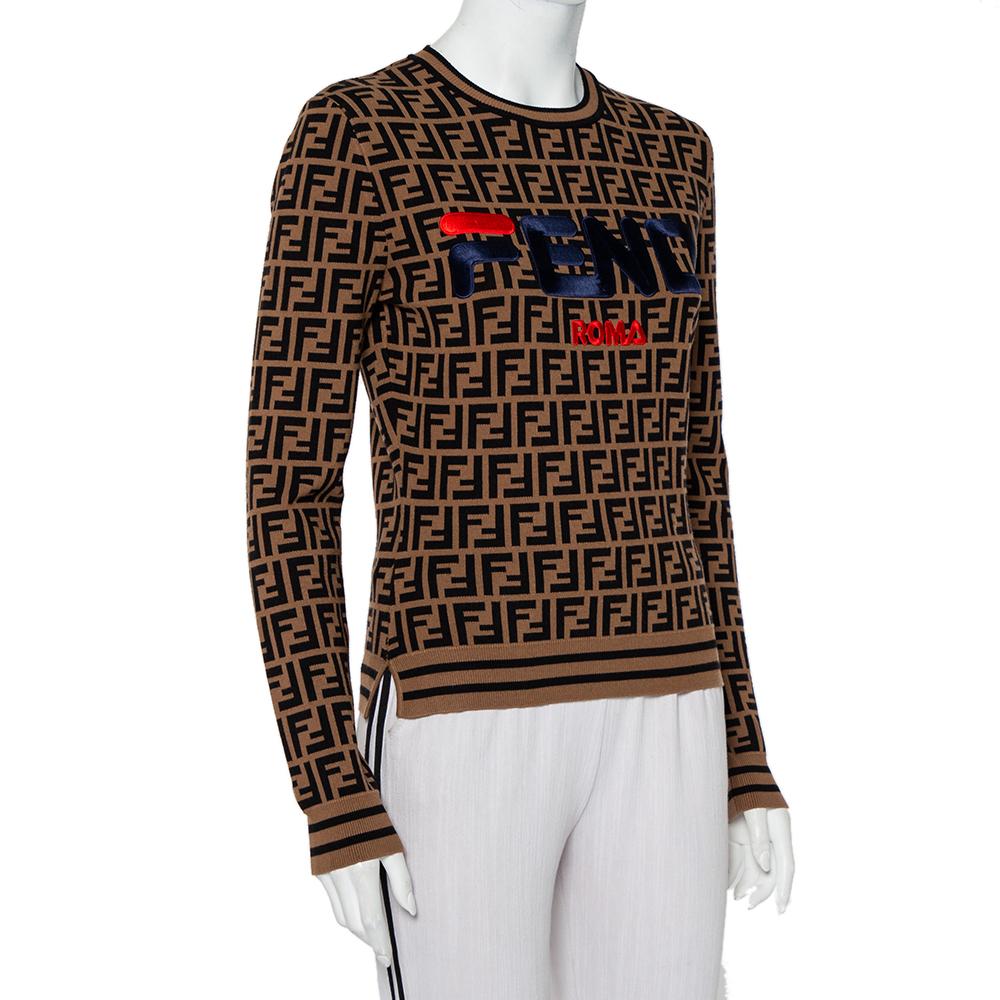 Inject the Fendi comfort and luxe aesthetic into your closet with this creation. It is a finely crafted clothing item that's designed with long sleeves, a logo embroidery at the front, and the Zucca motif laid all over.

