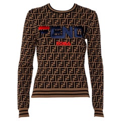 Fendi Brown Zucca Monogram Knit Logo Embroidered Jumper M