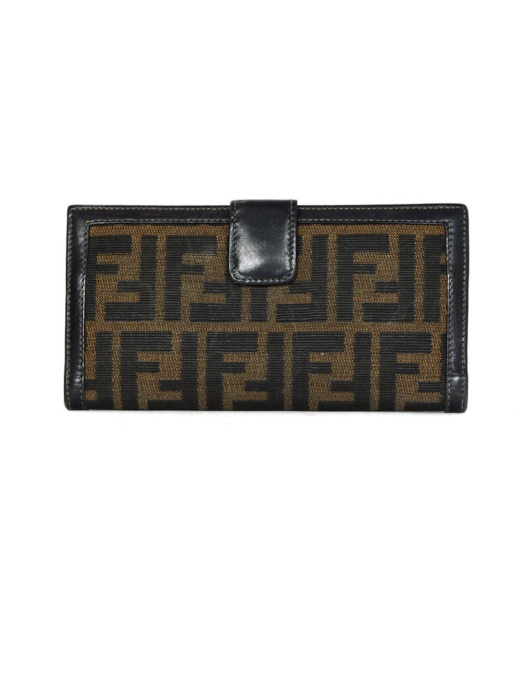 Fendi Brown Zucca Monogram Long Wallet W/ Leather Trim For Sale at 1stDibs