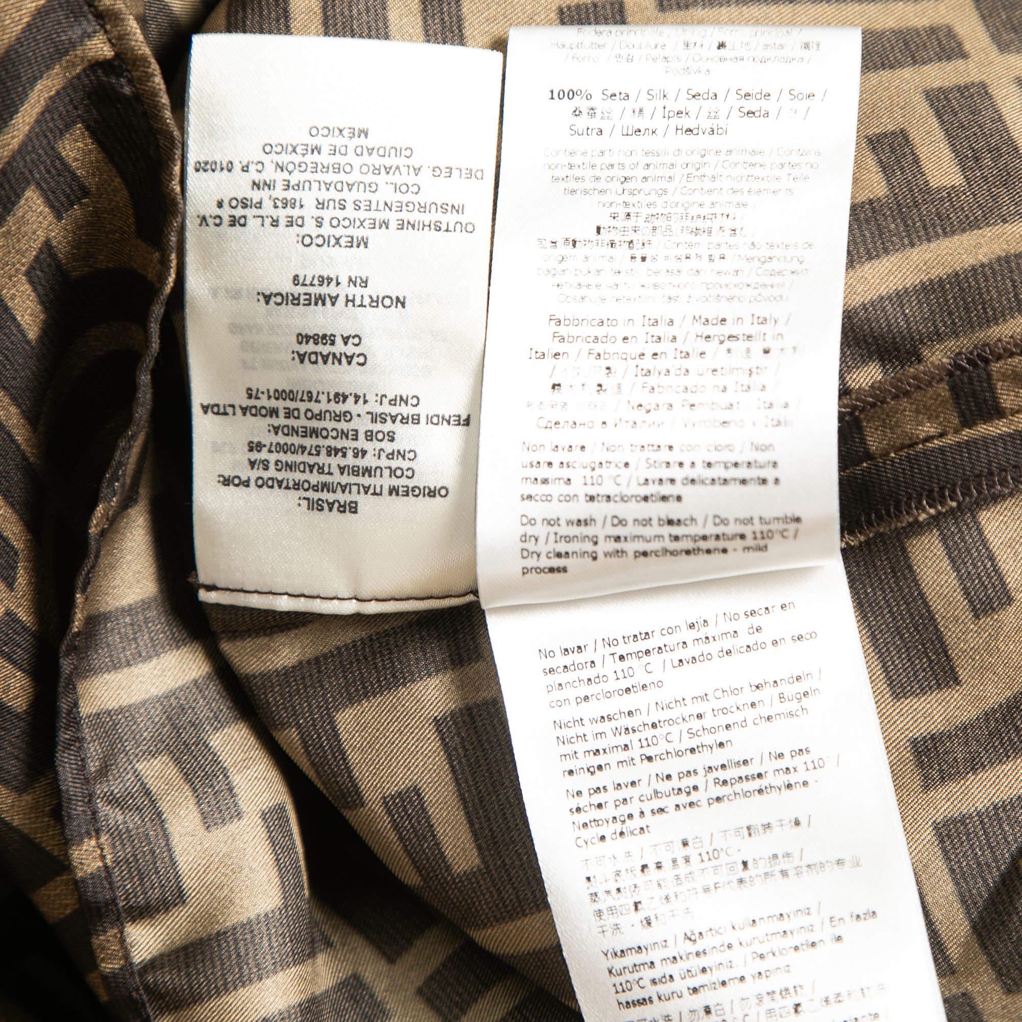 Women's Fendi Brown Zucca Print Silk Pajama Top & Shorts XS