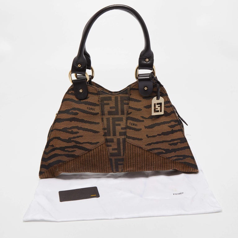 Fendi Baguette Pouch with Chain In FF Motif Fabric Brown