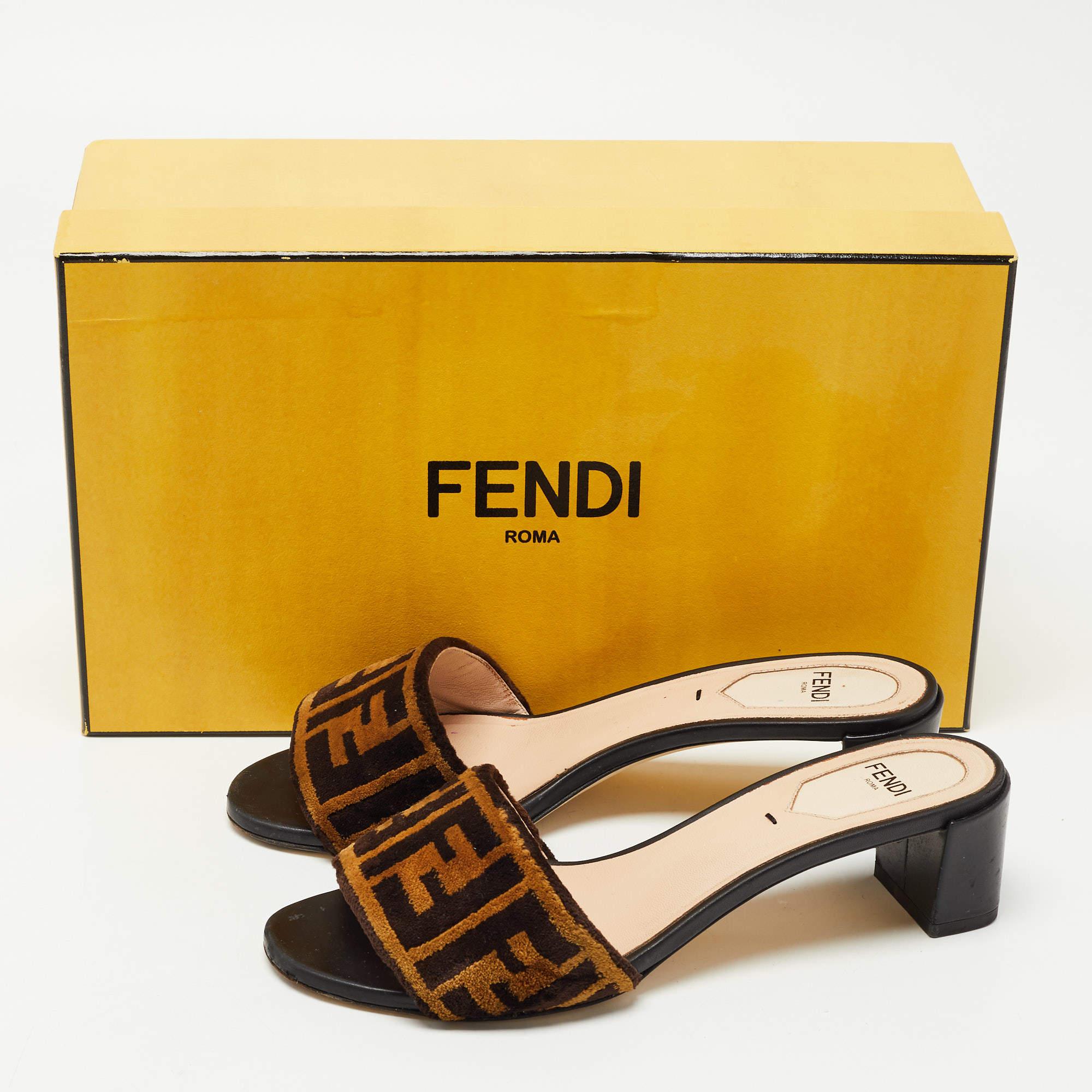 Fendi Brown Zucca Velvet Open-Toe Slide Sandals Size 36 1