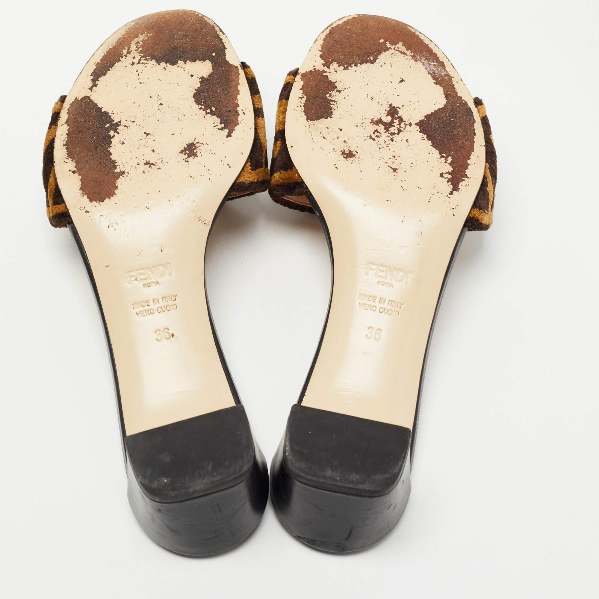 Fendi Brown Zucca Velvet Open-Toe Slide Sandals Size 36 4