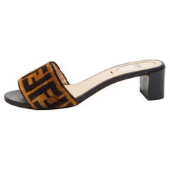 Fendi Brown Zucca Velvet Open-Toe Slide Sandals Size 36