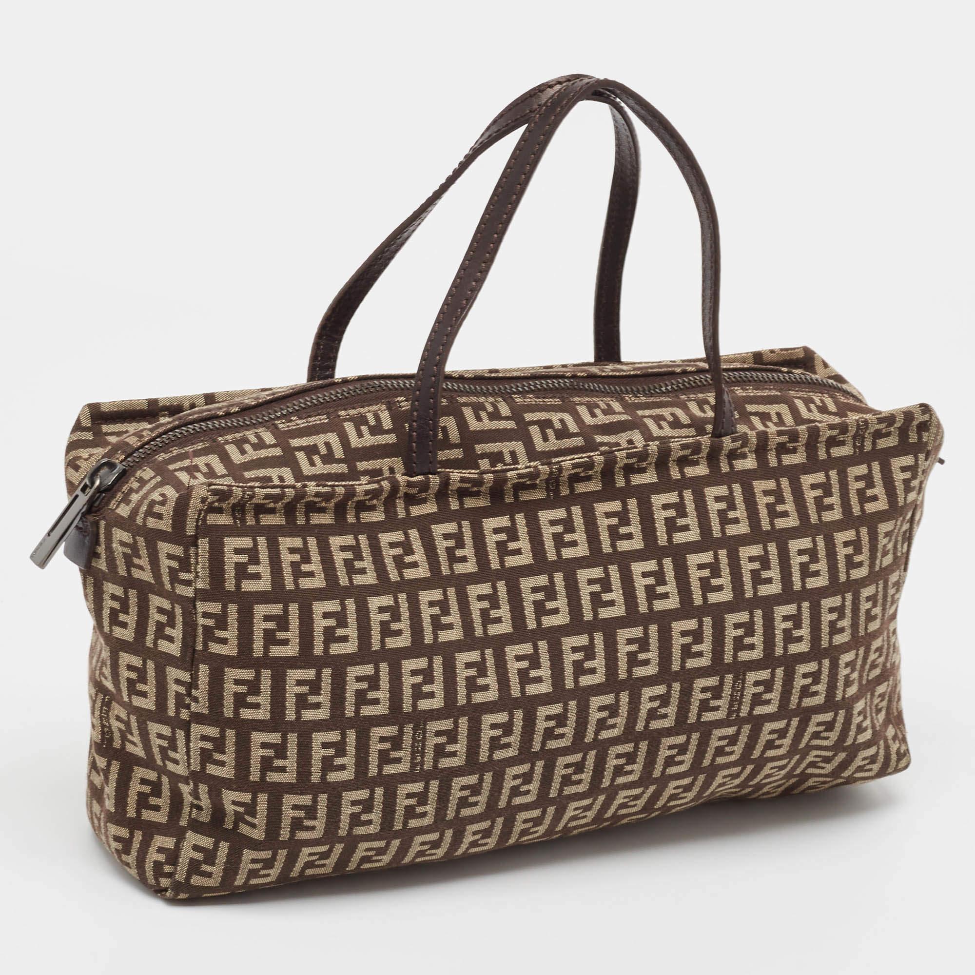 Marron Fendi Sacoche en cuir et tissu Zucchinno Brown en vente