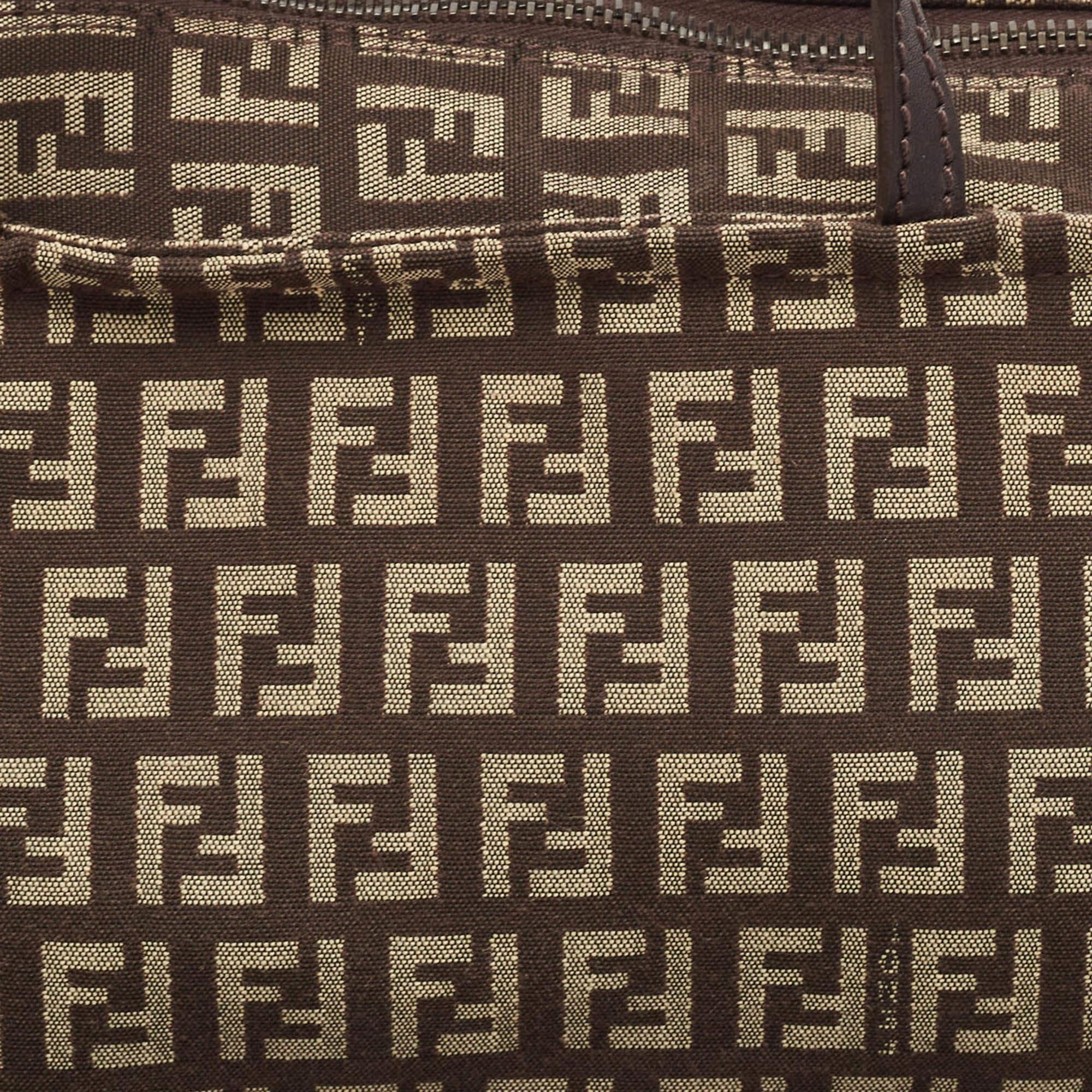 Fendi Sacoche en cuir et tissu Zucchinno Brown Pour femmes en vente